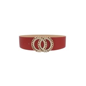 Double Circle Chain And Rhinestone Trim Design Belt-RED